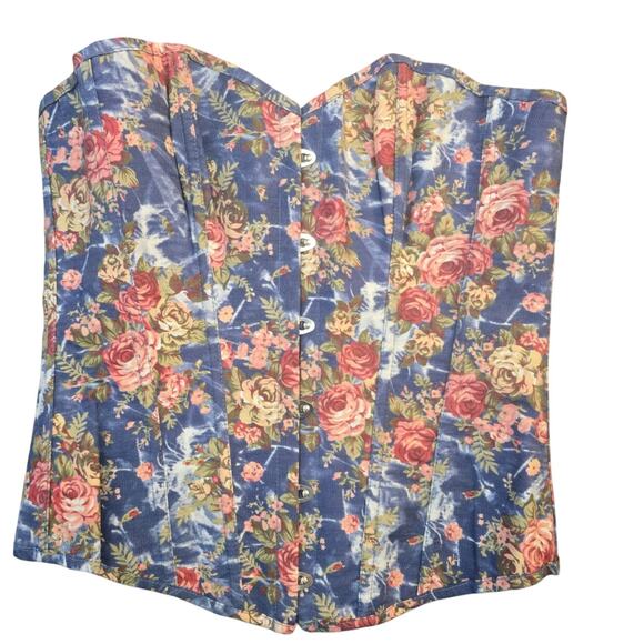 Alivila.Y Fashion Womens Vintage Floral Denim Overbust Corset Bustier Top XL - Picture 7 of 16